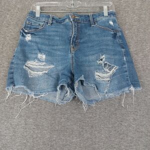 OLD NAVY JEANS WOMENS BLUE HIGH RISE CUT OFF DISTRESSED DESTROYED DENIM SHORTS 8